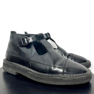 Hereu Glossy Leather Mary Jane Shoes Boots T-Strap Buckle Black, Size EU 37